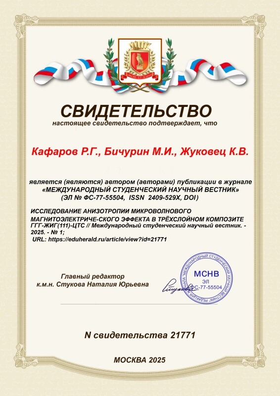 Свидетельство о публикации
