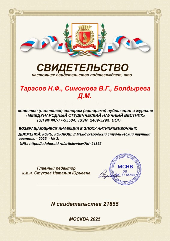 Свидетельство о публикации