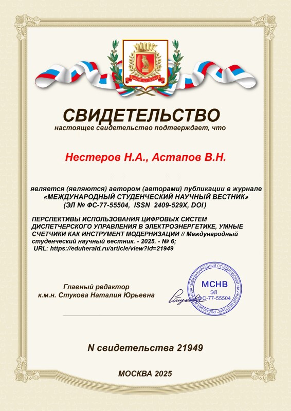 Свидетельство о публикации